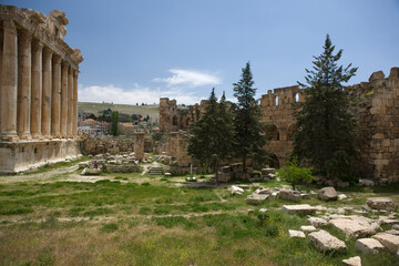 Lebanon. Ruins of the Baalbek Temple on a sunny spring day.
