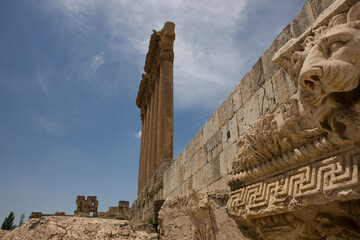 Lebanon. Ruins of the Baalbek Temple on a sunny spring day.