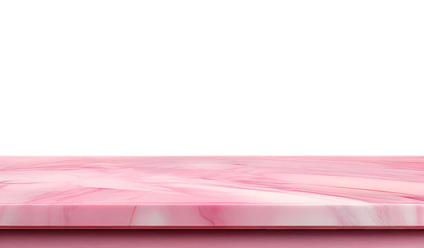 Cut out empty pastel pink marble table for product showcase isolated on transparent background.