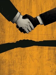 A hand shaking with a shadow, depicting the unseen and dubious alliances in political circles