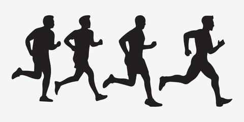 Running or jogging male silhouettes isolated on white background Vector Illustration