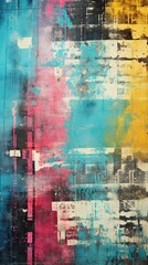 Colorful abstract painting with blue, pink, and yellow colors