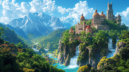 Fantasy Worlds. Enchanted Kingdom. A magical kingdom with enchanted creatures - obrazy, fototapety, plakaty