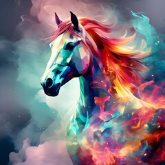 Horse Emerging from Colourful Fire and Smoke