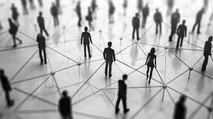 Silhouetted figures connected by lines on a plain background