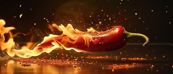 Capsaicins fury visualized with a chili pepper igniting into a dance of flames - obrazy, fototapety, plakaty