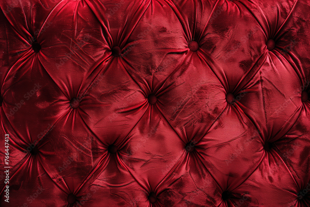 Poster Noble red velvet Chesterfield style texture. Background image. Created with Generative AI technology.