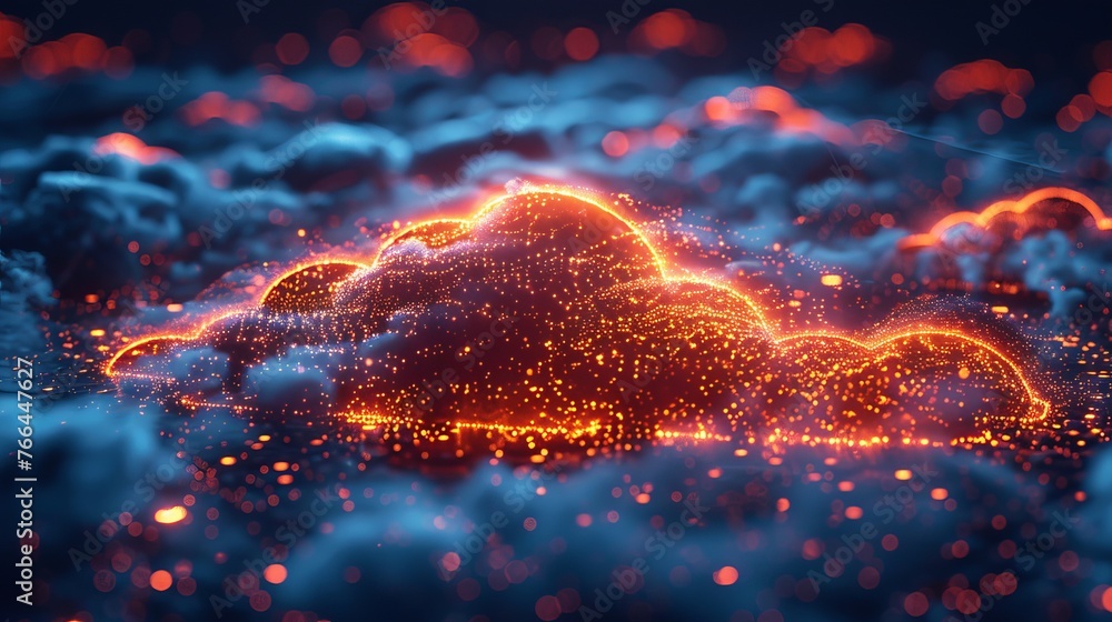Poster illustration depicting a futuristic business network concept, showcasing advanced cloud connection t