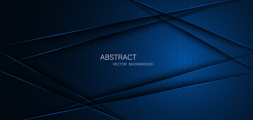 Abstract blue steel mesh background with blue glowing lines with free space for design. Modern technology innovation concept background. Perforated dark blue metal sheet for background image.	 - obrazy, fototapety, plakaty