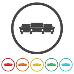 Car fleet flat icon. Set icons in color circle buttons