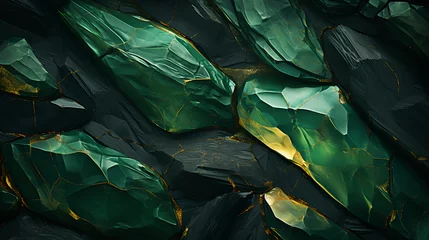 Fotobehang Emerald Elegance: valuable gem, texture, generative art,  green background © Astra