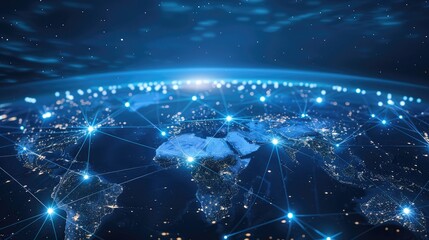 An interconnected global cloud computing network: Connecting digital data across cities and countries. Control cloud computing