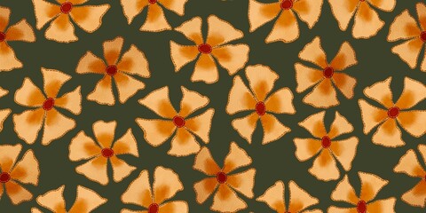 Seamless yellow flower pattern in watercolor and doodle style on an isolated background, kid doodle for interior wall, texture, wrapping paper and card