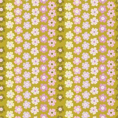 Sweet Floral seamless groovy pattern in retro style. Vintage  moodd ,Hand drawn pastel blossom Vector illustration - 766449216