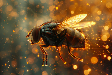 A fly trapped in amber symbolizing the fight against pests preserved for eternity - obrazy, fototapety, plakaty
