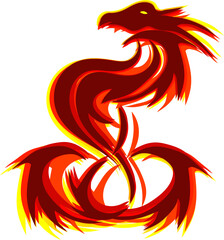Phoenix Rising bird, abstract vector design drawing in red and yellow colors with overlapping layers 
