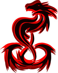 Phoenix Rising bird, abstract vector design drawing in red and black colors with overlapping layers 