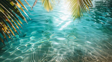 summer background with clear blue water and palm trees on an exotic beach