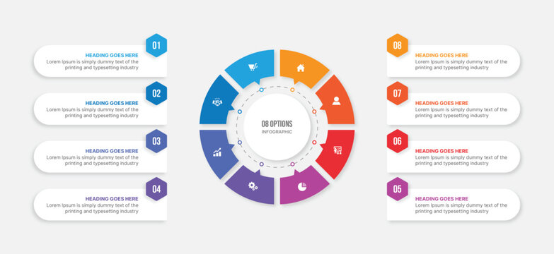 Circle Infographic Template Design With 8 Steps, Process Workflow Diagram