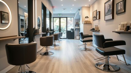 Imagine a salon that specializes in hair color transformations, with expert colorists using the latest  - obrazy, fototapety, plakaty