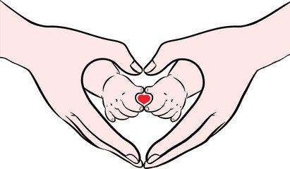 Vector illustration of adult and baby hand making heart gesture or shape, Mother’s day, Father's day - 766451027