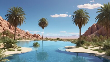 Fototapeta premium Oasis nestles amidst a vast desert 