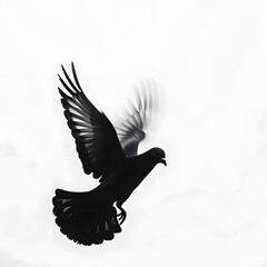 Abstract pigeon flying silhouette, white background