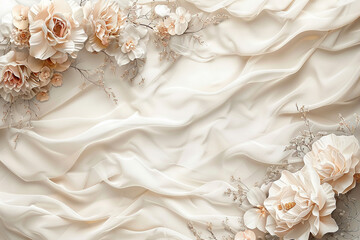 Stylish wedding background beige ruffle bridal dresses, Background illustration of wedding decor.