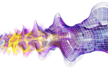A digital analysis of cartilage growth patterns, with computer algorithms visualizing data in striking contrasts of violet and lemon yellow, isolated on a white background