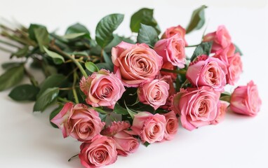 Bouquet of pink roses on a white background.