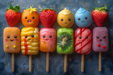 A group of fruit lollipops stacked on top of each other. - obrazy, fototapety, plakaty