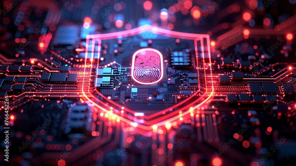 Poster illustration representing cyber security, featuring online information protection and internet digit