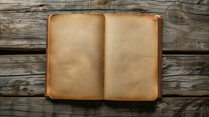 old book cover, Blank photorealistic notebook mockup on wooden background, front and back view, Ai...