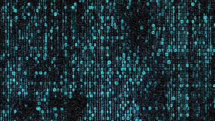 Binary code background with glitch effect.