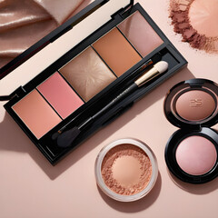 Warm-toned makeup palette displayed in a high-end sleek setting product design embodies elegant.
Generative AI.
