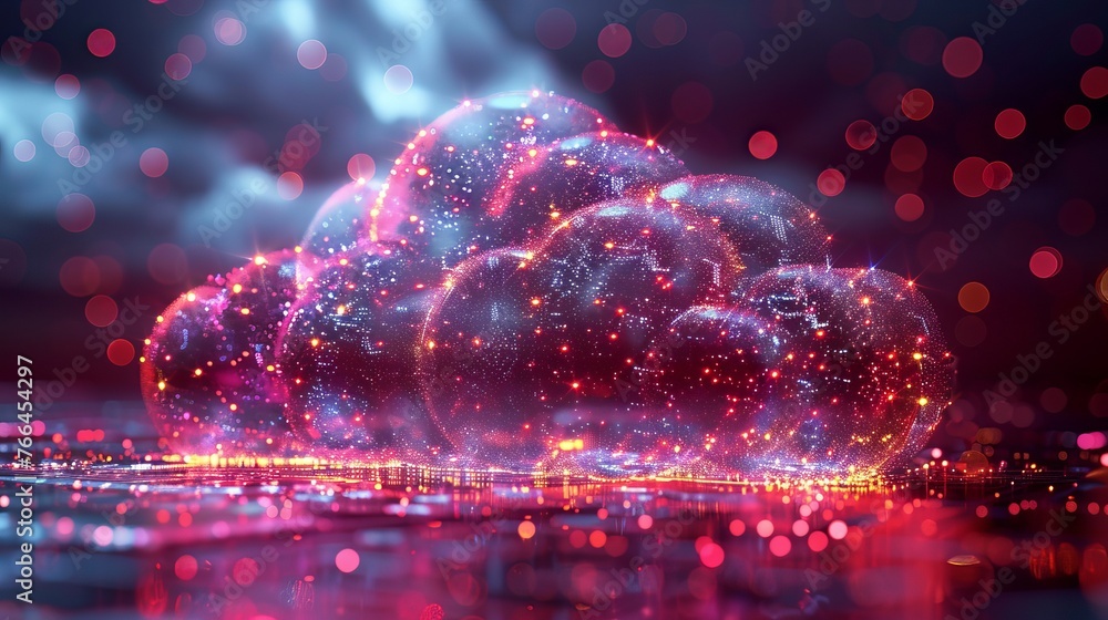 Poster illustration representing the concept of cloud computing, showcasing data protected exchange on a sm