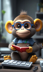 Mathematical Monkey Adorable Calculator User in Stunning 4K Unreal Engine Render
