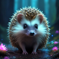 Portrait of prickly cute hedgehog in the forest