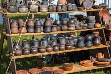 Sale of souvenir pottery. Russia
