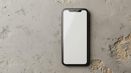 Phone mockup on a wall,  Close shot of Realistic smartphone mockup with blank white screen, front view on light grey background, Ai 