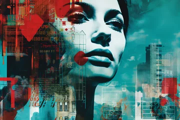 Fototapete Graffiti-Collage Generative AI image illustration retro Trendy paper collage composition wallpaper modern art