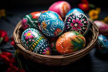 Fototapeta na wymiar Generative AI image illustration Colorful traditional celebration easter paschal eggs symbols church holy sunday