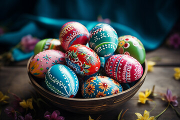 Fototapeta na wymiar Generative AI image illustration Colorful traditional celebration easter paschal eggs symbols church holy sunday