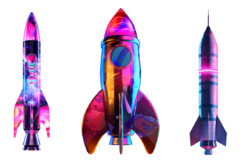set of  creative design rockets on transparent background