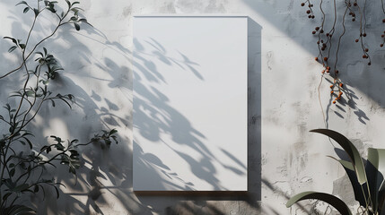 paper with leaves, One vertical sheets of textured white paper. Mockup, poster mockup, mockup overlay weaves in shadows, vertical sheets of textured white paper, Ai  