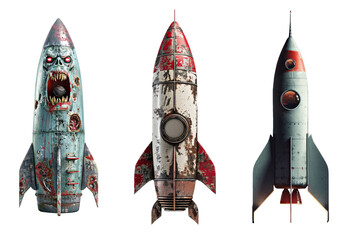 set of  creative design rockets on transparent background - obrazy, fototapety, plakaty