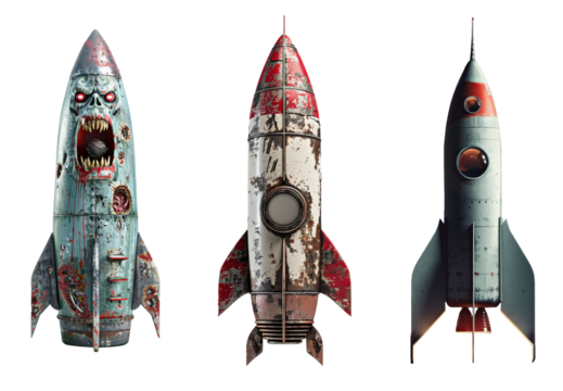 set of  creative design rockets on transparent background