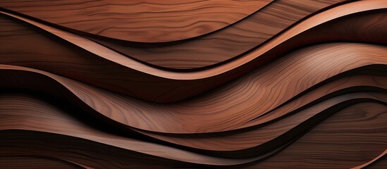 A closeup of a brown wooden surface with wave patterns, resembling a sleeve made of leather. The artful design combines wood and leather to create a unique fashion accessory - obrazy, fototapety, plakaty