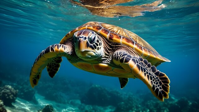 turtle swimming.turtle swimming in the sea. a sea turtle is swimming in the ocean. Ai image