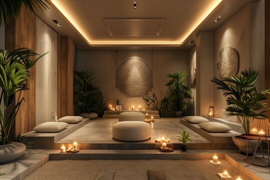 Luxurious modern spa lounge with peaceful ambience